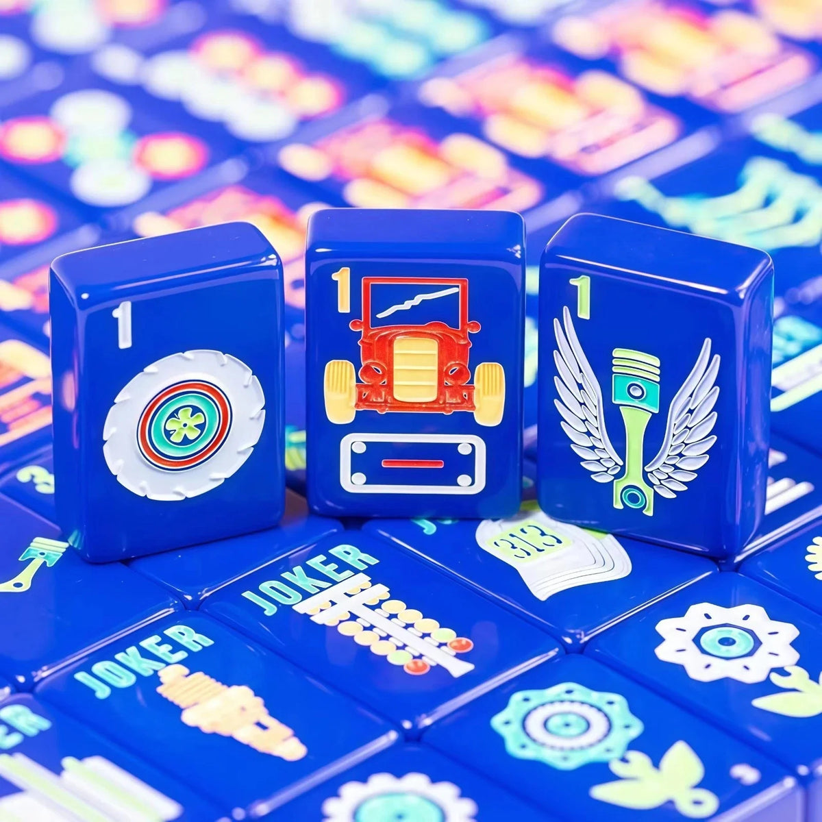 Blue Motor City Themed Series Mahjong Tiles Free Shipping
