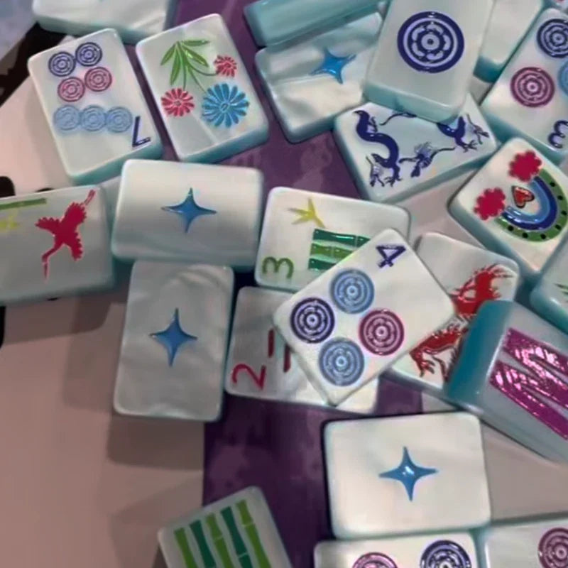 Lucky Charms Blue Pearl Acrylic American Mahjong Set 160 Tiles FREE SHIP