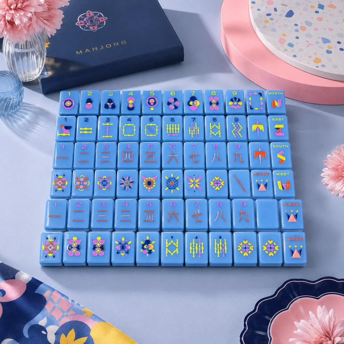 Luxury Blue Modern American Mahjong tile set Free Shipping