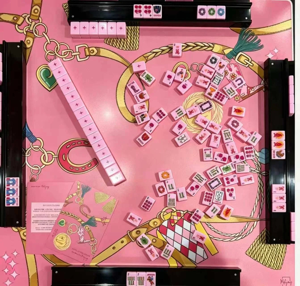 Year of the Horse Saddle Pink tiles Mahjong game Free Shipping