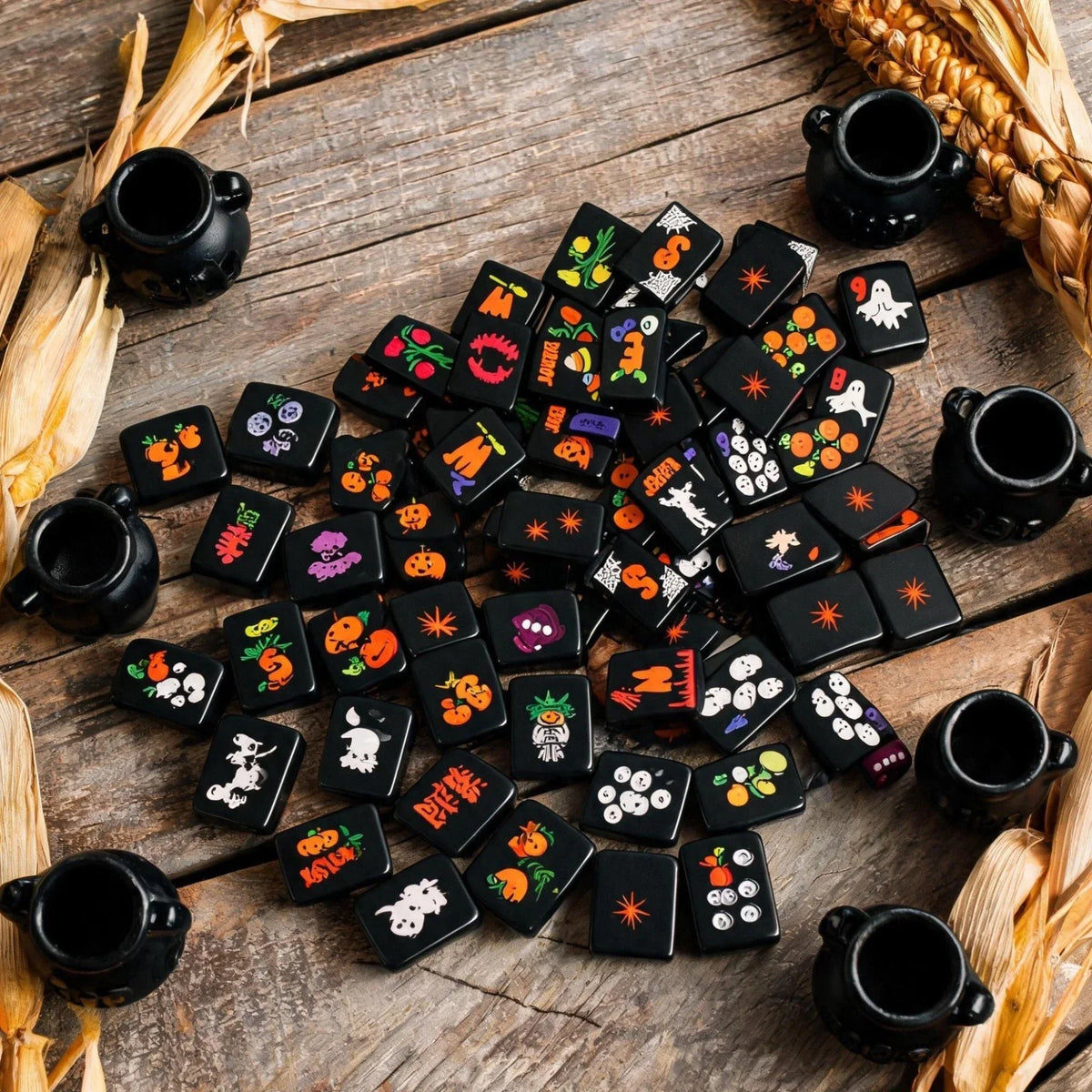 Halloween Themed 160 Premium Melamine American Mahjong Set Black 160 Tiles