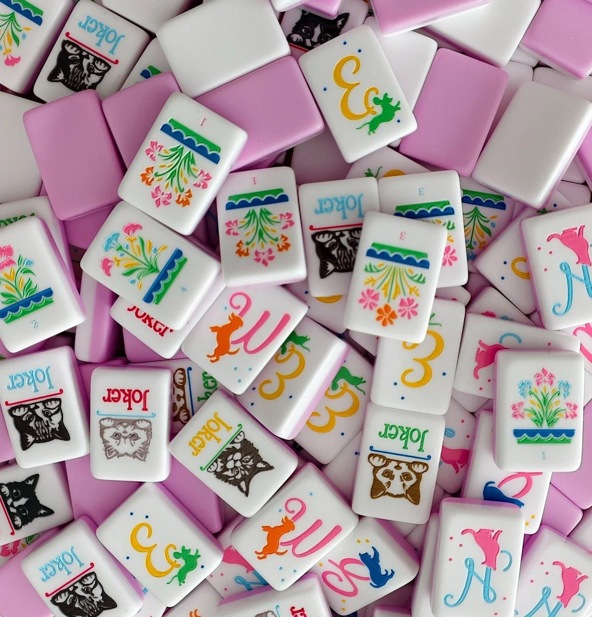 Pink Cute Puppy American Mahjong Tiles Free Shipping (Tiles only)
