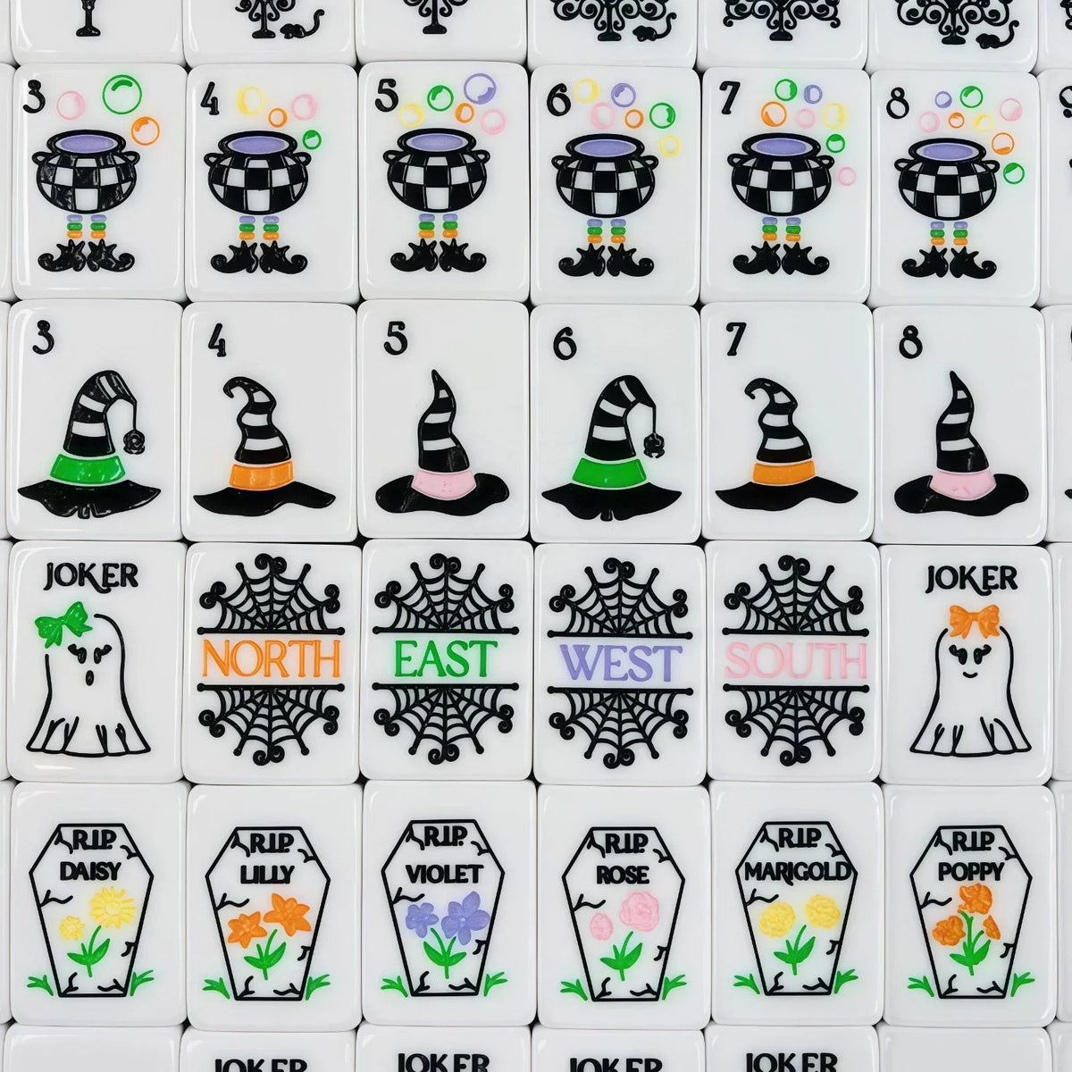 Witch Hat Design Halloween Mahjong Black and White Mahjong Tiles-160 tiles