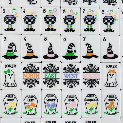 Witch Hat Design Halloween Mahjong Black and White Mahjong Tiles-160 tiles