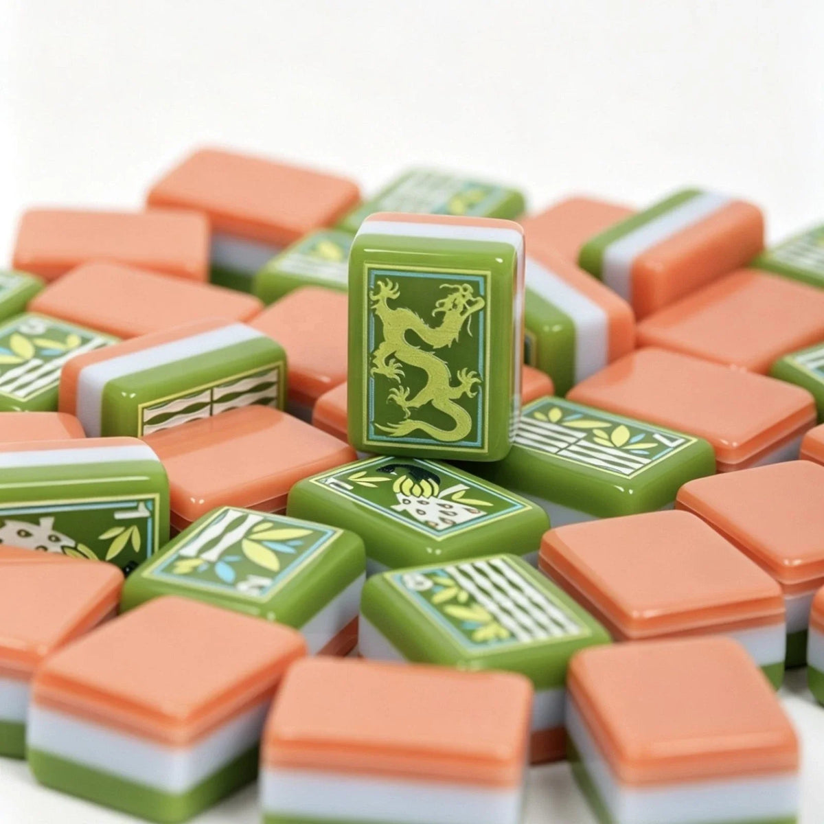 Green and light pink botanical themed Mahjong Tiles Free shipping