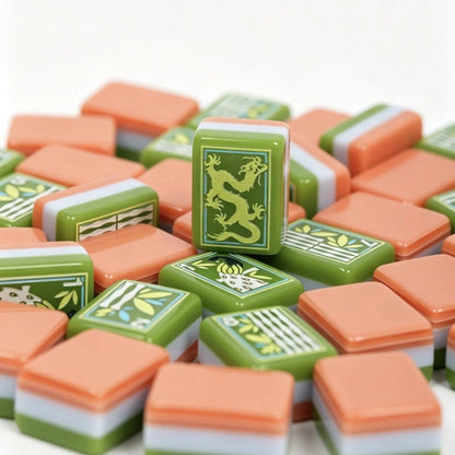 Green and light pink botanical themed Mahjong Tiles Free shipping