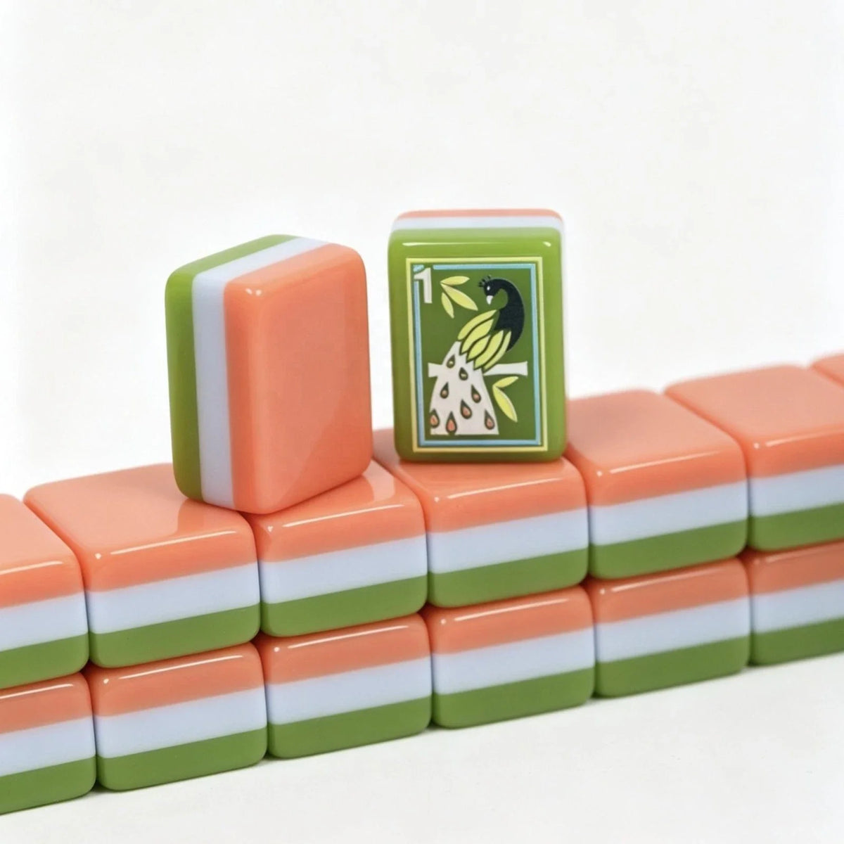 Green and light pink botanical themed Mahjong Tiles Free shipping