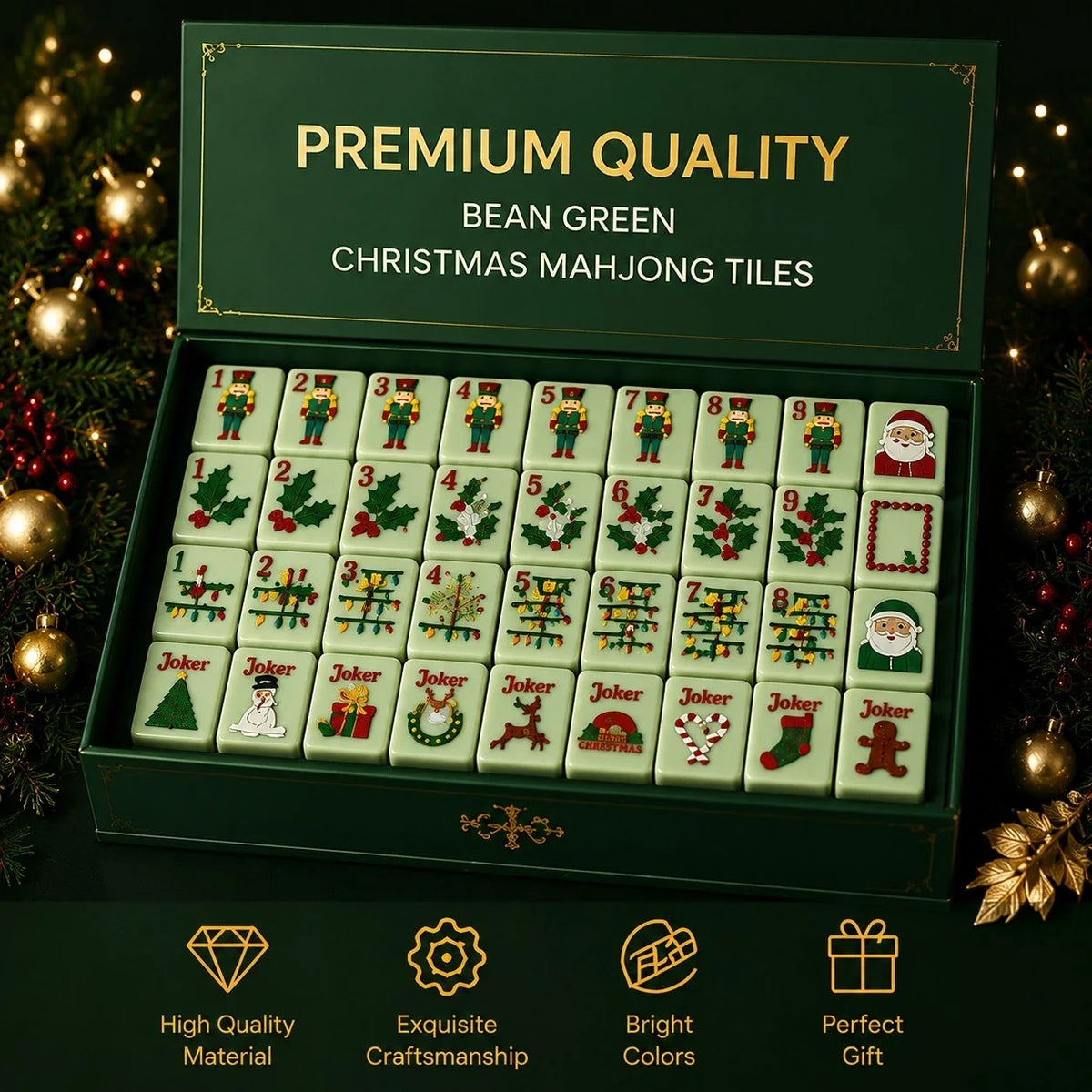 Green Christmas Style Single American Mahjong 160 Pieces (Tiles only)