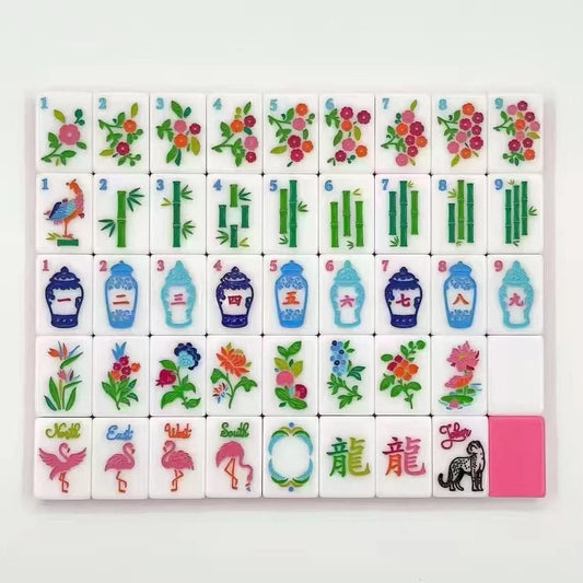 Luxury Pink Edge Tropical Flamingo Floral American Mahjong Set 160Pcs Free ship