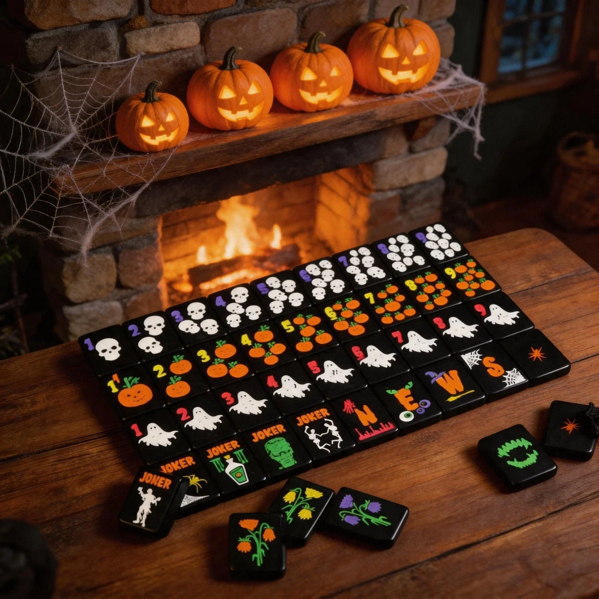 Halloween Themed 160 Premium Melamine American Mahjong Set Black 160 Tiles