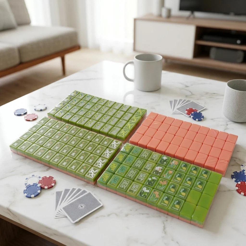 Green and light pink botanical themed Mahjong Tiles Free shipping