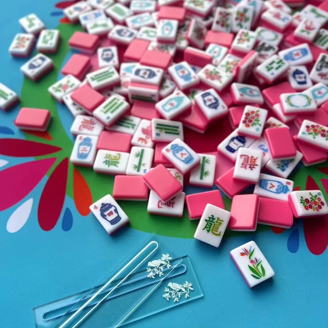 Luxury Pink Edge Tropical Flamingo Floral American Mahjong Set 160Pcs Free ship