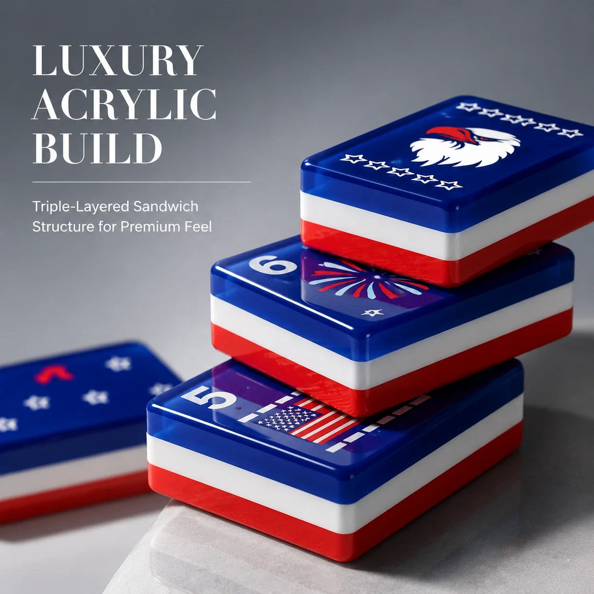 American Mahjong Tiles, Premium Acrylic Tiles with USA Flag