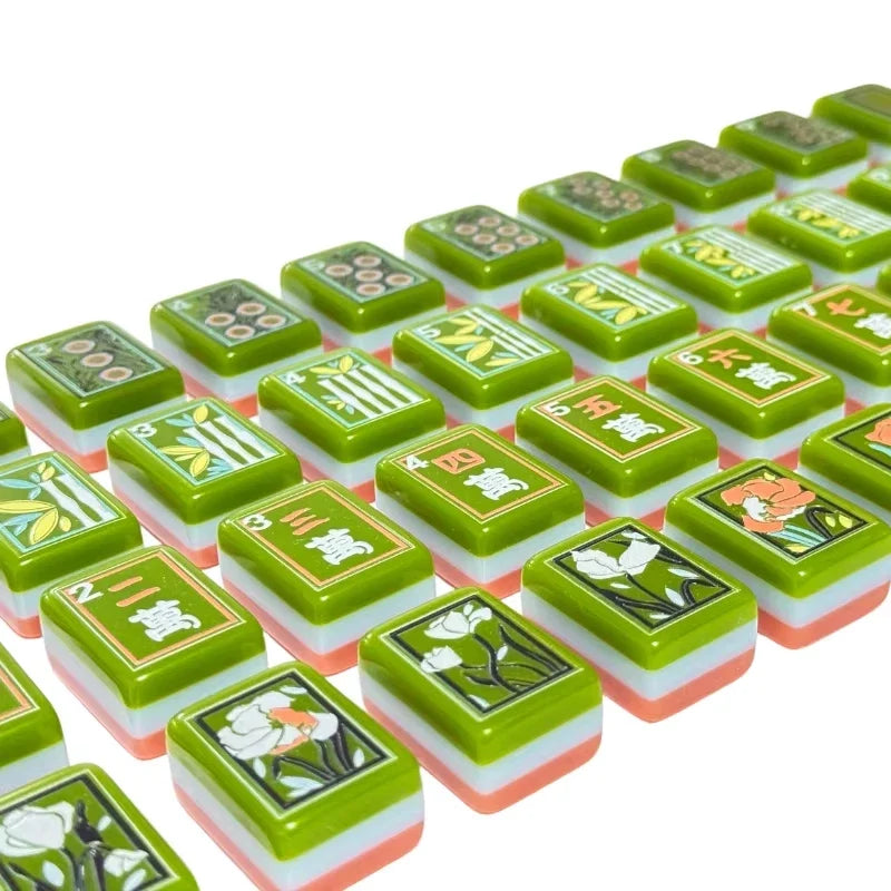 Green and light pink botanical themed Mahjong Tiles Free shipping
