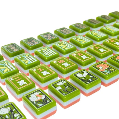 Green and light pink botanical themed Mahjong Tiles Free shipping