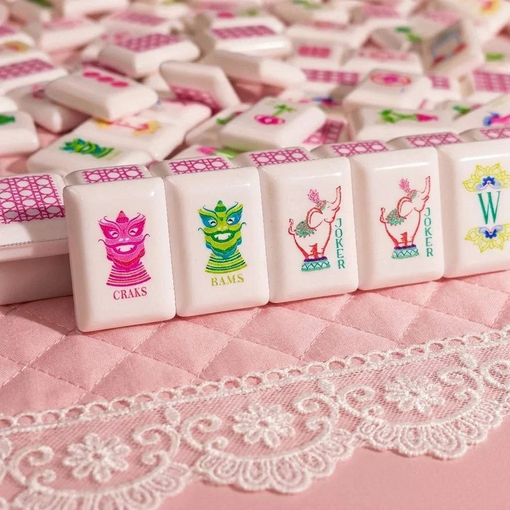 New Style Pink Lattice America Mahjong Set Free Shipping (Tiles only)