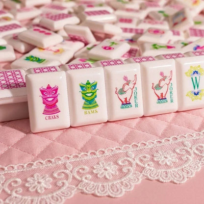 New Style Pink Lattice America Mahjong Set Free Shipping (Tiles only)