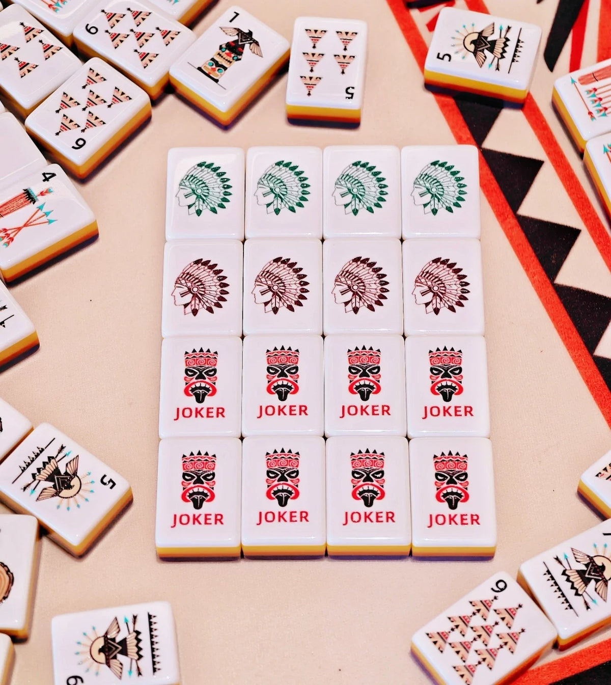Native Pattern Glossy Acrylic American Mahjong Set Free Shipping