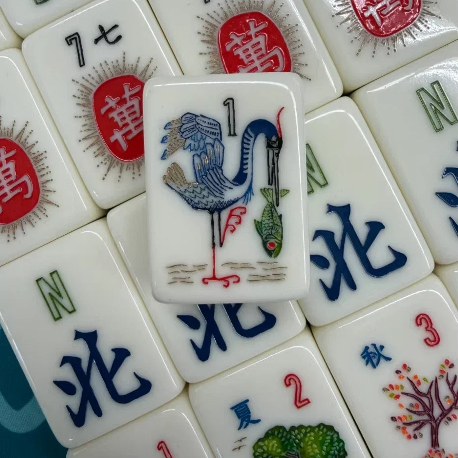 Heron Mahjong Set Modern Design Portable Acrylic Tiles Wildlife (Tiles only)