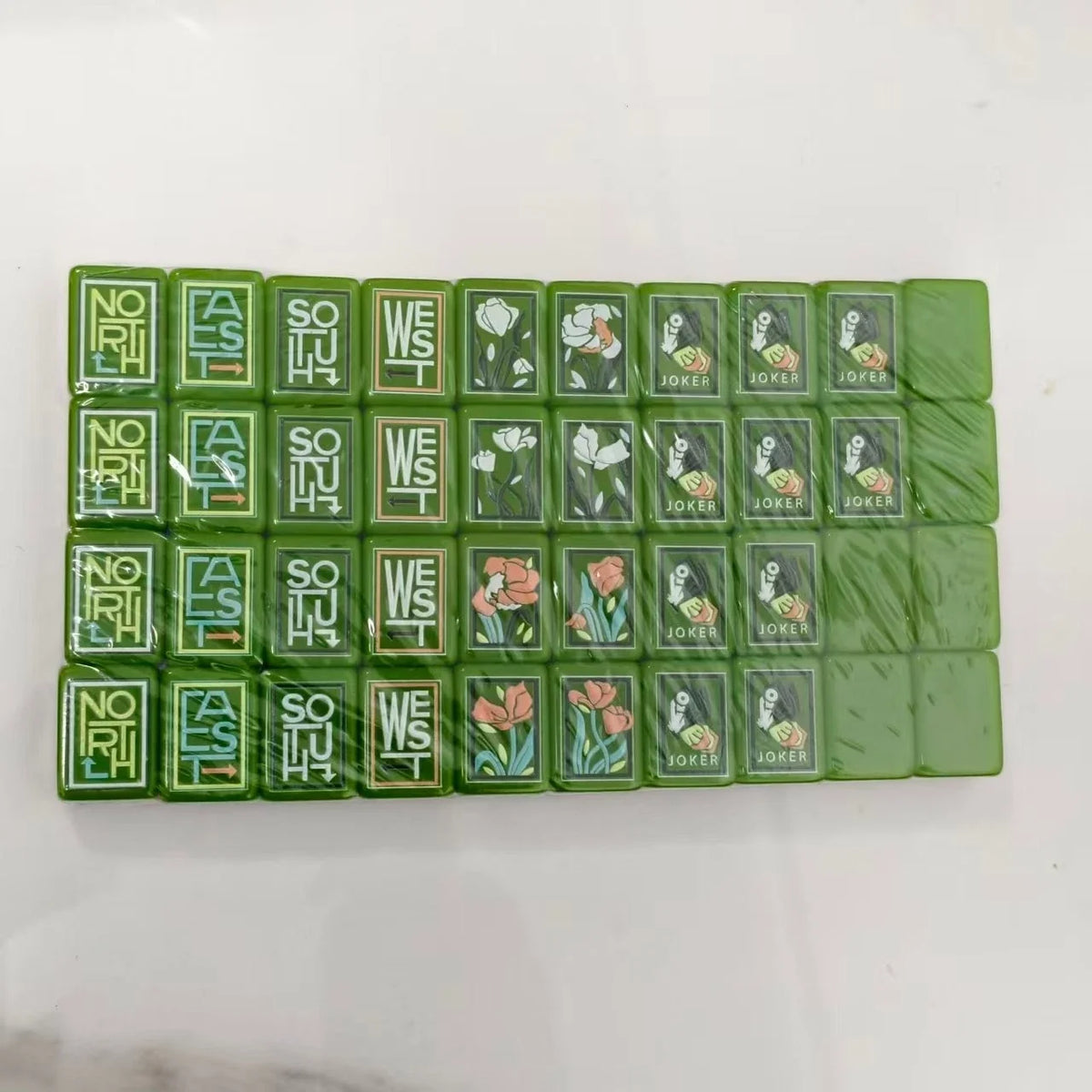 Green and light pink botanical themed Mahjong Tiles Free shipping