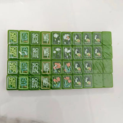 Green and light pink botanical themed Mahjong Tiles Free shipping
