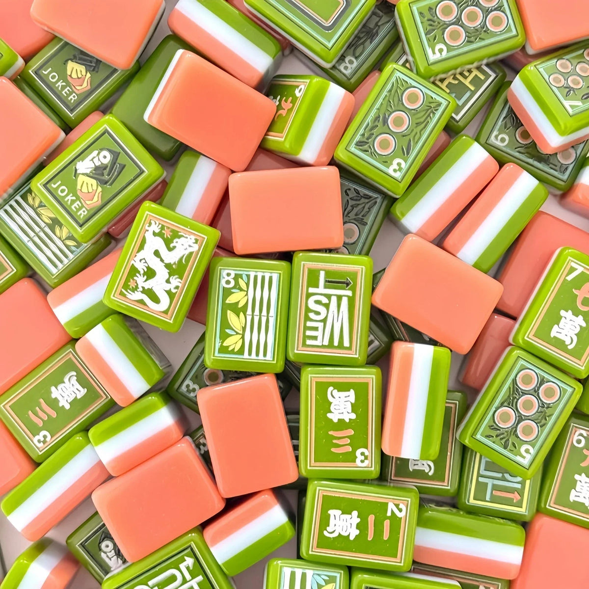 Green and light pink botanical themed Mahjong Tiles Free shipping