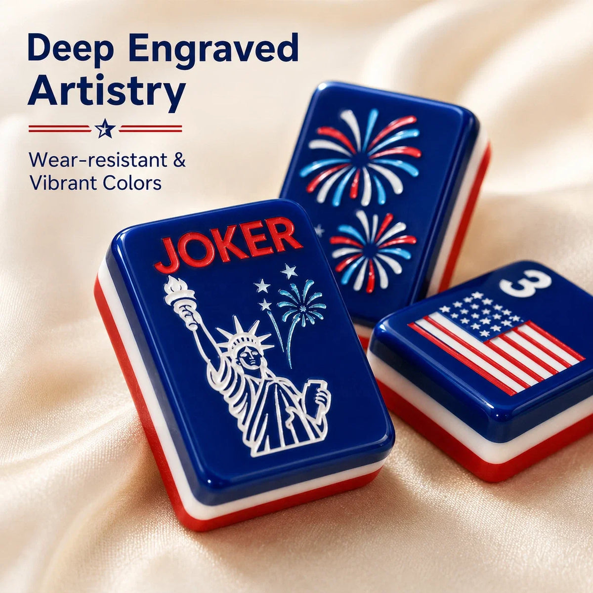 American Mahjong Tiles, Premium Acrylic Tiles with USA Flag