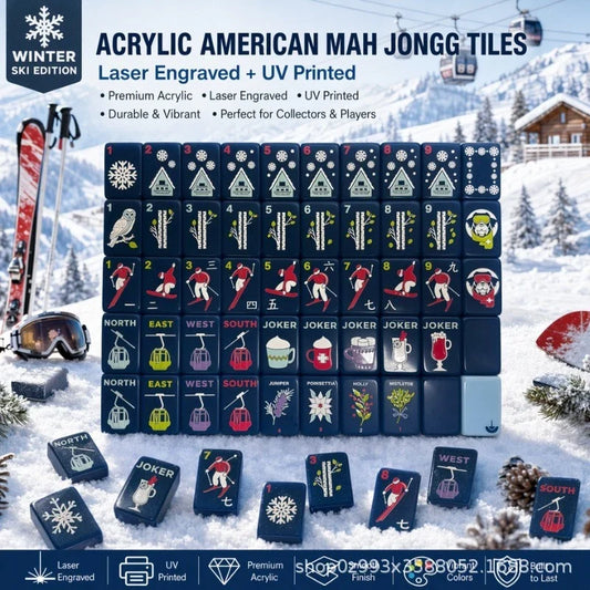 Luxury Modern Winter Ski Cabin 160pc Acrylic American Mahjong tile Set Free Ship
