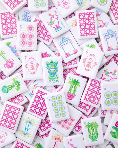 New Style Pink Lattice America Mahjong Set Free Shipping (Tiles only)