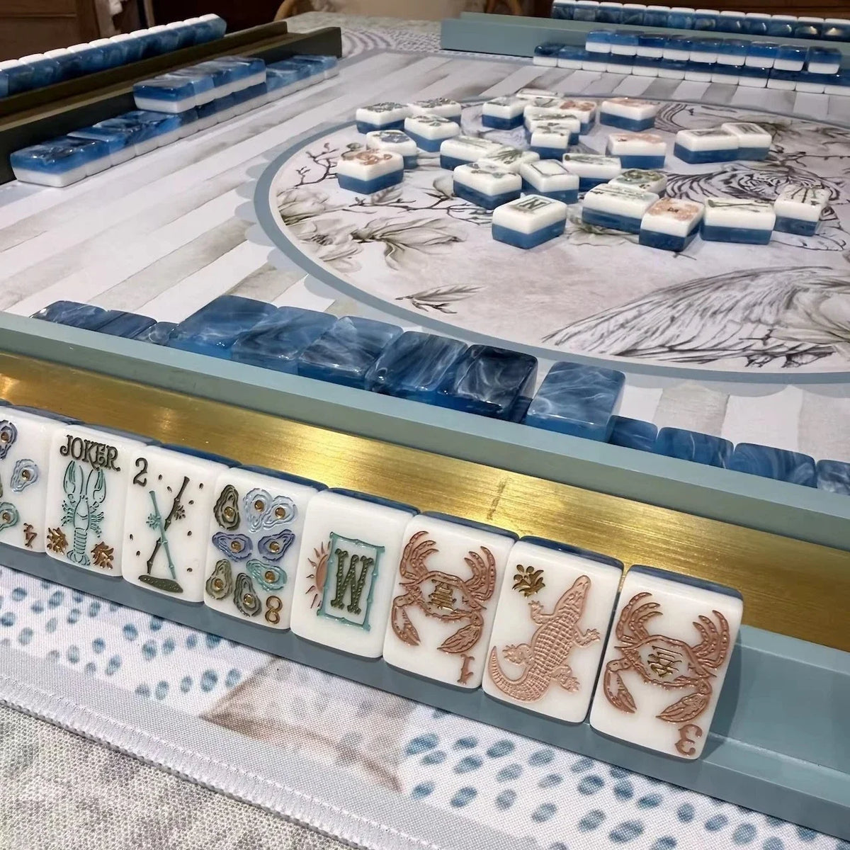 Ocean Themed American Mahjong Tiles 160PCS Acrylic Crab Oyster Pattern