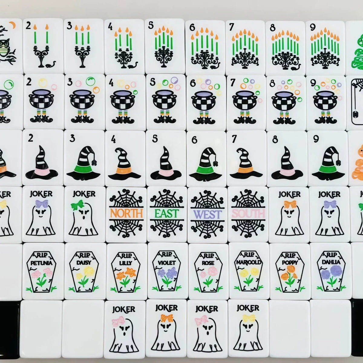 Witch Hat Design Halloween Mahjong Black and White Mahjong Tiles-160 tiles