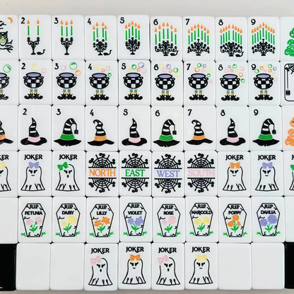 Witch Hat Design Halloween Mahjong Black and White Mahjong Tiles-160 tiles