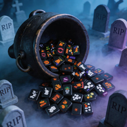 Halloween Themed 160 Premium Melamine American Mahjong Set Black 160 Tiles