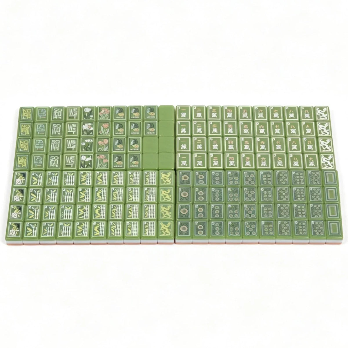 Green and light pink botanical themed Mahjong Tiles Free shipping