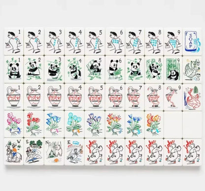 Panda & Bamboo American Mahjong Set 152 Single-Layer White Acrylic Tiles