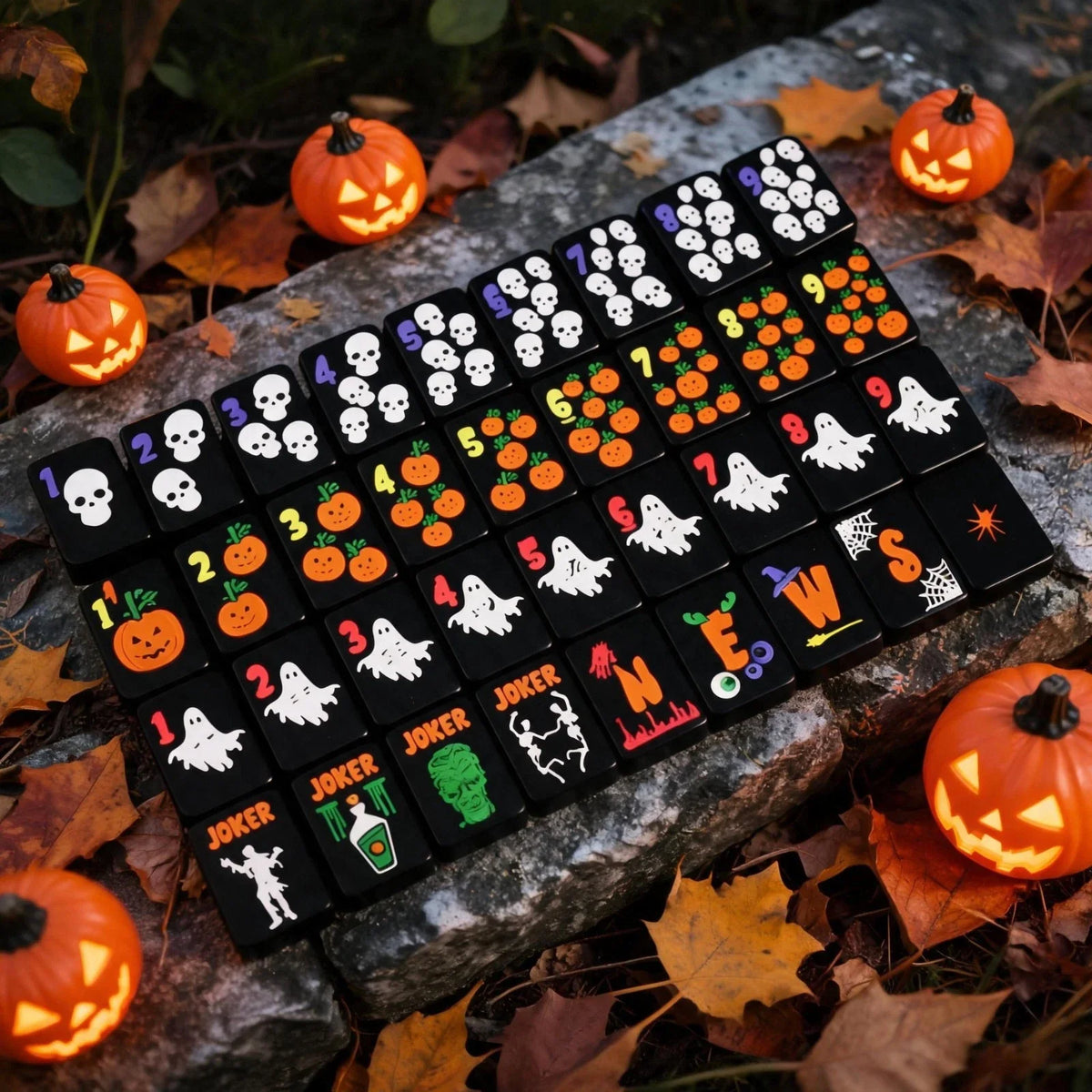 Halloween Themed 160 Premium Melamine American Mahjong Set Black 160 Tiles