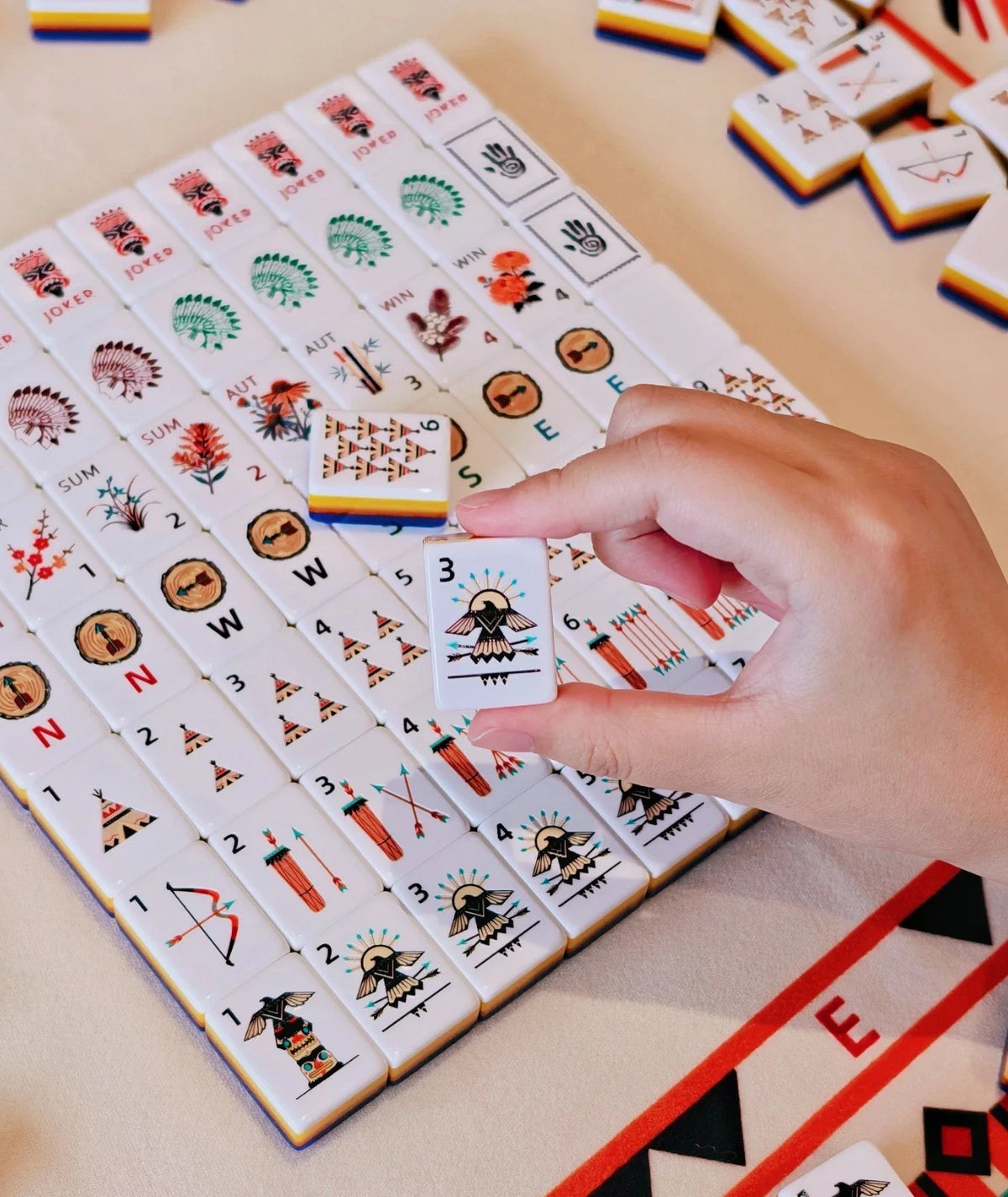 Native Pattern Glossy Acrylic American Mahjong Set Free Shipping