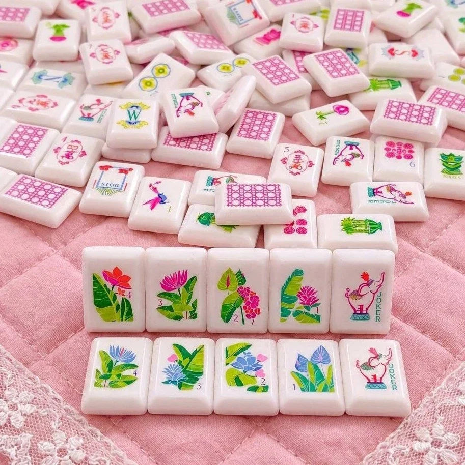 New Style Pink Lattice America Mahjong Set Free Shipping (Tiles only)