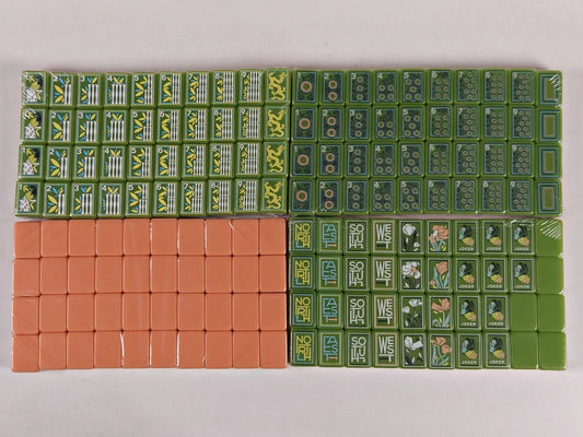 Green and light pink botanical themed Mahjong Tiles Free shipping
