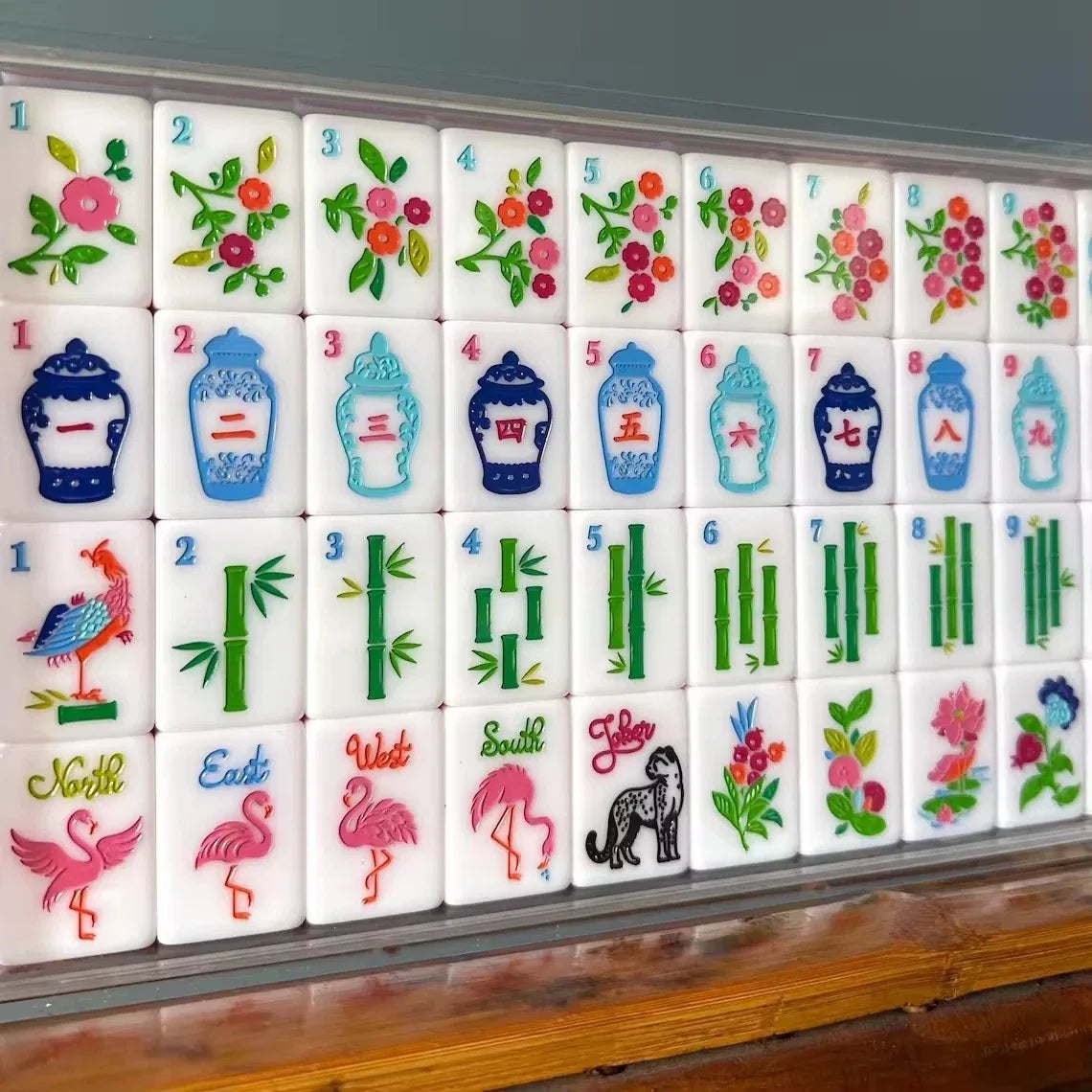 Luxury Pink Edge Tropical Flamingo Floral American Mahjong Set 160Pcs Free ship