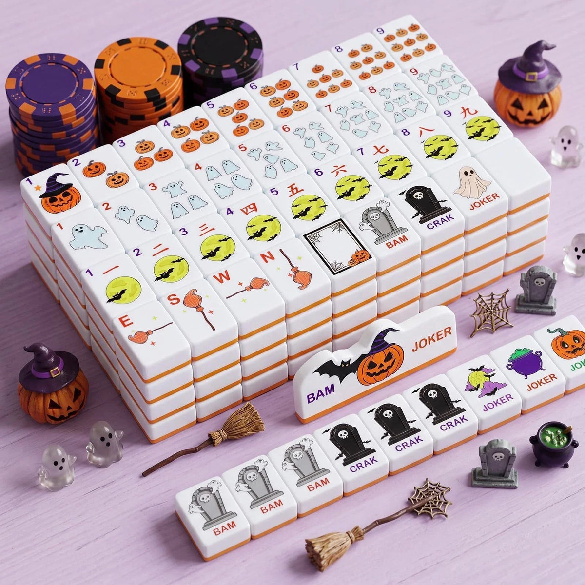 Halloween Pumpkin Ghost Printed American Mahjong Set Custom Acrylic Tiles