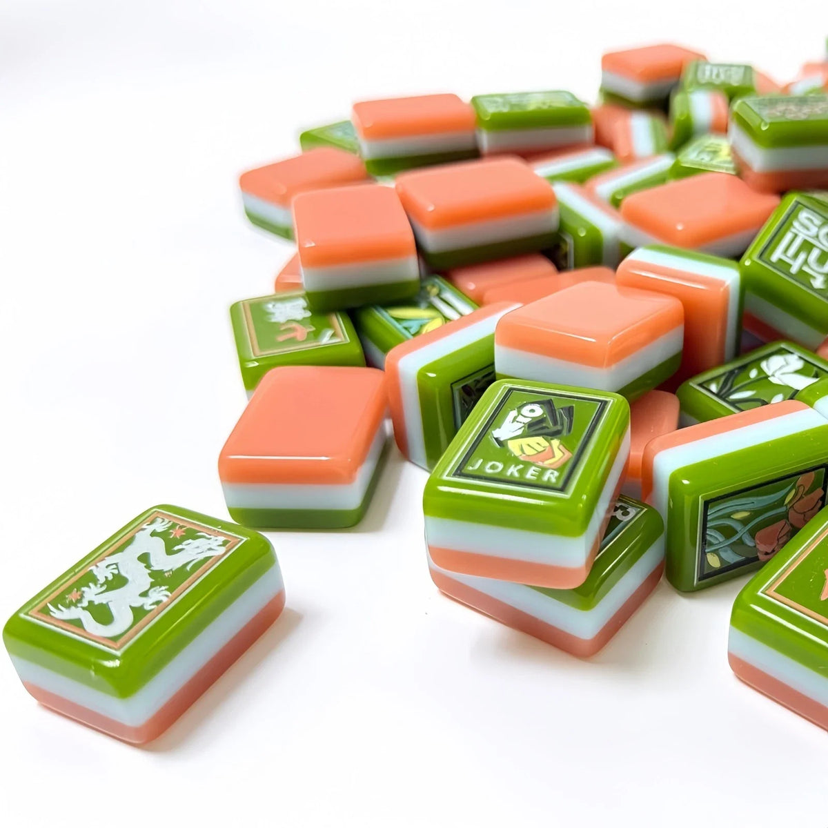 Green and light pink botanical themed Mahjong Tiles Free shipping