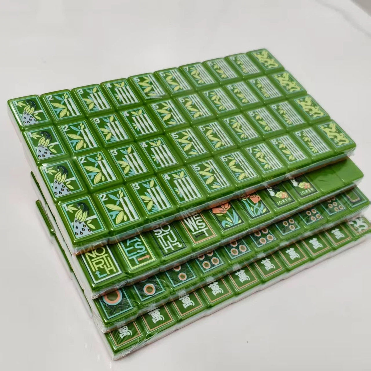 Green and light pink botanical themed Mahjong Tiles Free shipping