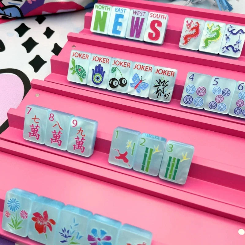 Lucky Charms Blue Pearl Acrylic American Mahjong Set 160 Tiles FREE SHIP