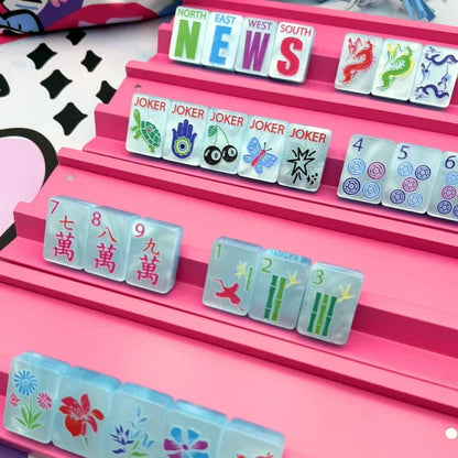 Lucky Charms Blue Pearl Acrylic American Mahjong Set 160 Tiles FREE SHIP