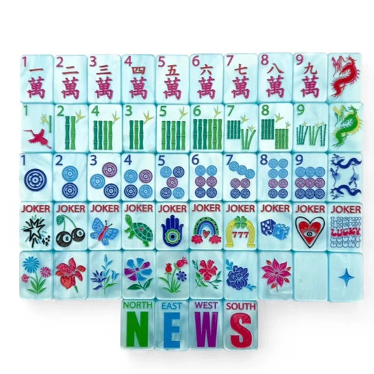 Lucky Charms Blue Pearl Acrylic American Mahjong Set 160 Tiles FREE SHIP