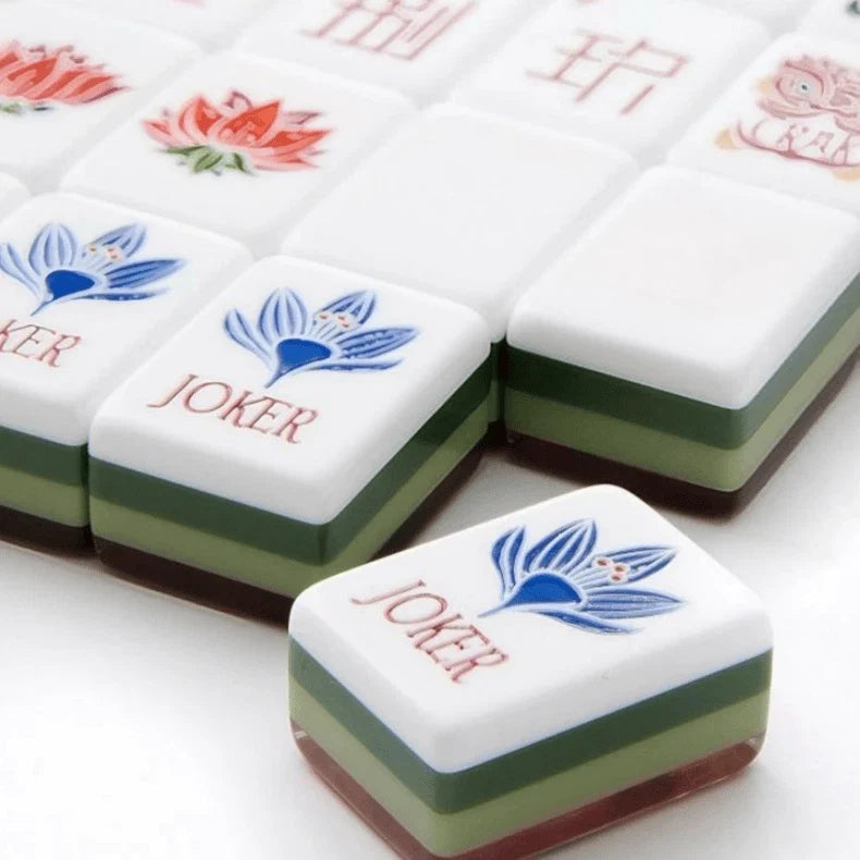 Wood Grain Heritage Mahjong Set 160 Engraved 4 Layer Acrylic Luxury tiles