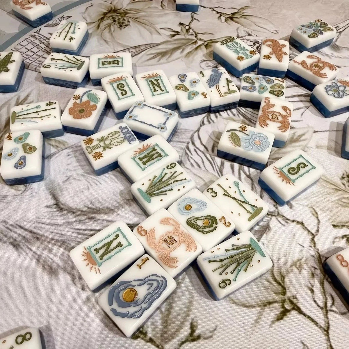 Ocean Themed American Mahjong Tiles 160PCS Acrylic Crab Oyster Pattern