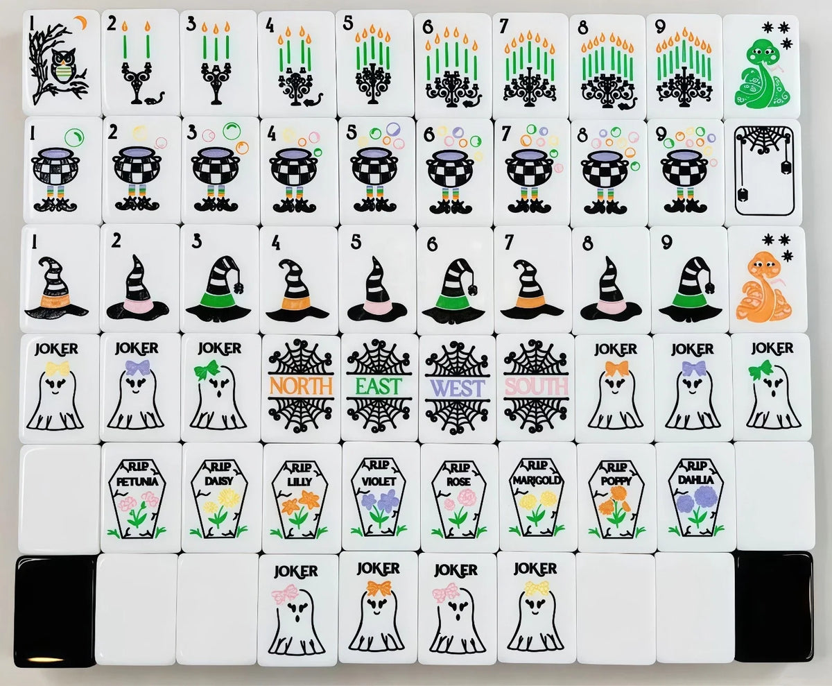 Witch Hat Design Halloween Mahjong Black and White Mahjong Tiles-160 tiles