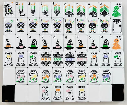 Witch Hat Design Halloween Mahjong Black and White Mahjong Tiles-160 tiles